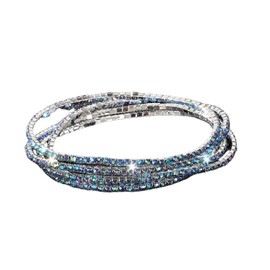 Kysin Chiys 5Pcs Set Sparkling Rhinestone Stretch Tennis Bracelets Set Colorful Fashion Stackable Crystal Elastic Bracelet Shining Wedding Party Jewelry for Women - Blue