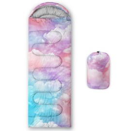 BSNTHO Color Cloud Printed Camping Sleeping Bags,3 Season Warm & Cool Weather,Lightweight,Waterproof Sleeping Bags for Adults & Kids,Traveling,and Outdoors,Camping Gear Equipment,31x90inch