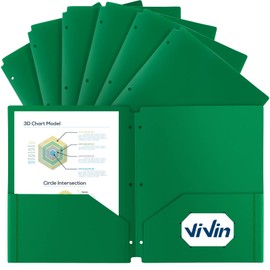 ViVin Plastic Folders with 3 Hole Punched, Sturdy Poly 3 Ring Folders with Pockets, 12 Pack Bulk, Fits 8.5 * 11 Letter Size Paper, Classroom Folders with Holes (Green)