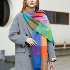 Kwatieh Tartan Skirt Women's Cashmere Scarf Women's Tubes Striped Scarf Winter Women's Scarf Knitted Cable Knit Bolero for Women Cashmink Scarf Women's Thick Winter Scarves, G