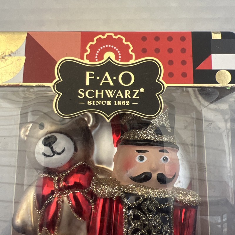 FAO Schwarz Gift Bag Nutcracker Teddy Bear Hand Blown Glass