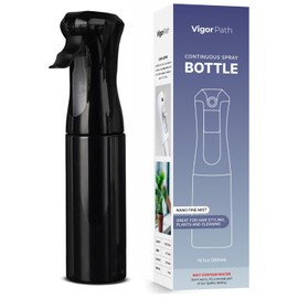 VIGOR PATH Continuous Spray Bottle for Hair – Fine Mist Mister for Hairstyling, Cleaning, Plants, Pets, Barbers, Salons, and Essential Oil Applications (300ml/10.1 oz) Black