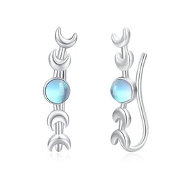 Moonstone Earrings Hanging 925 Sterling Silver Moon Phases Celtic Moon Star Daisy Triangle Bat with Rainbow Moonstone Jewellery for Women Girls Children, Silver