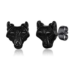 SIISPRI Celtic Wolf Stud Earrings For Men Women Norse Viking Stainless Steel Jewelry,Trendy Animal Earrings Hypoallergenic, Stainless Steel, No Gemstone