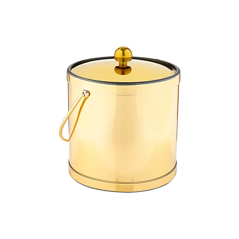 Kraftware Mylar Ice Bucket Polished Brass Color with Metal Lid,