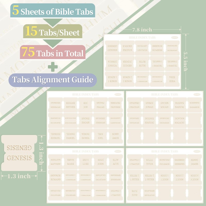 JIXZEN Bible Tabs for Women and Men, 75 Laminated Index