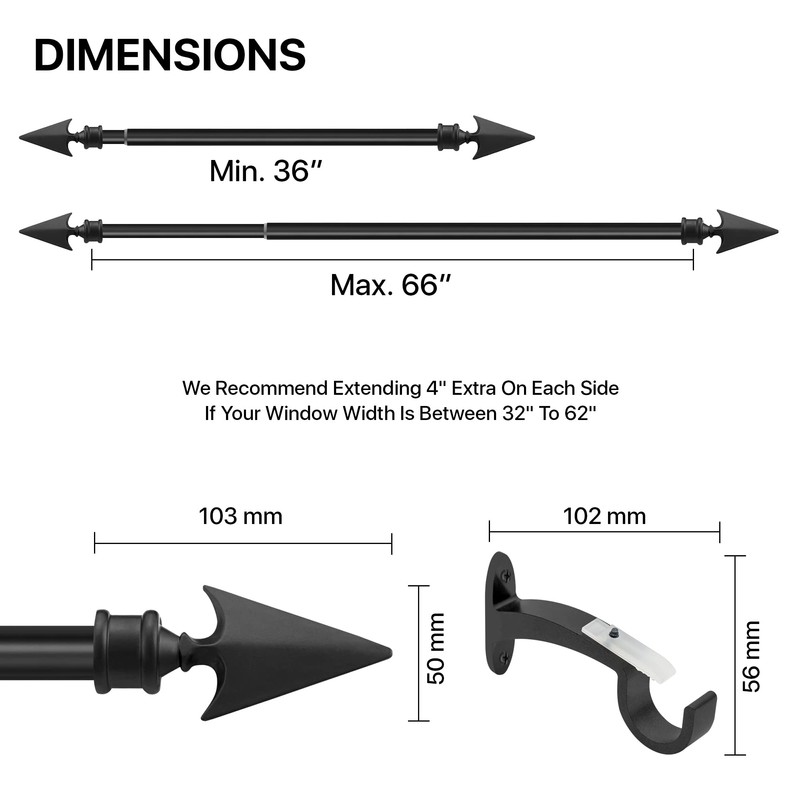 Deco Essential Black Arrow Curtain Rods for Windows & Doors