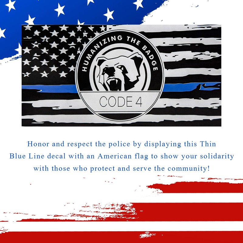 FSTURIOS 2PCS Thin Blue Line Sticker Code 4, Police Support