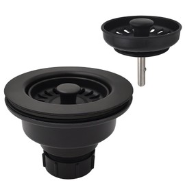 Black Polymer Drain Kitchen Sink Drain Assembly with 2 Removable Basket Strainers and Rubber Stopper for 3.5-Inch Drain Openings, Matching Color of Quartz Granite Sinks
