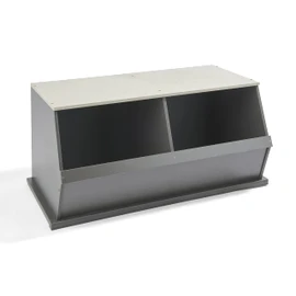 Badger Basket Two Bin Stackable Toy Storage Cubby Organizer - Charcoal/Light Gray