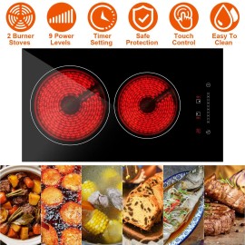 Portable 1900W Dual Burner Electric Cooktop Touch Control Timer Universal Compatibility with Wok Stainl Ceramic Stovecolor: black Color