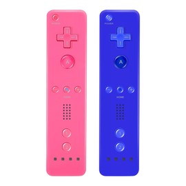LeonDesigns Wii Remote Controller und Nunchuck Controller für Wii U, inkl. Silikonhülle und Handschlaufe (blau-rosa)