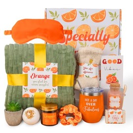 Paquete de cuidado para mujeres, cestas de regalo de otoño, regalos de cuidado personal para mujeres, obsequios pronto, regalos temáticos de otoño naranja para mujer, cestas de regalo de spa de
