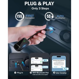 LC-dolida Wireless CarPlay Adapter for Apple - Convert Wired to Wireless Adapter Dongle Cars, Plug and Play for iOS 10+&Cars 2017 (Black)