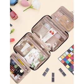 BALULHG Travel Toiletry Bag for Women Large Capacity with Hook - Portable Cosmetic Case,Hanging Makeup Bag for Full Sized ToiletriesTravel Essentials for Business Trips and Camping Beige