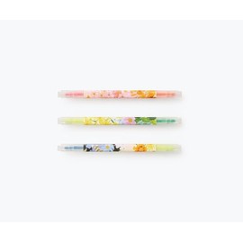 RIFLE PAPER CO. Marguerite Highlighter Set, 6.25" L, Set of 3 Double-Sided Highlighters, 5 Neon Ink Colors, Wrapped in Floral Designs, Office and School Supplies for Stationery, Notes, and Art