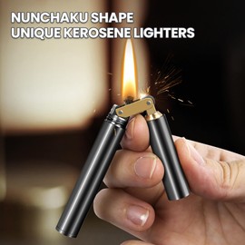 CHOICEDC Vintage Lighter, Cool Trench Lighter, Unique Kerosene Lighters Fluid Refillable, Novelty Nunchuck Slim Lighters, Fancy Antique Gifts for Men Dad Husband (Black)
