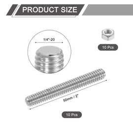 uxcell 1/4"-20 Fully All Threaded Rod, 10 Pcs 304 Stainless Steel Long Threaded Screw 2" Length Right Hand Threads for Furniture Mounting Assembly Fastening
