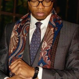 Elizabetta Moretti - Printed Madder Silk Tie - Navy & Burgundy - Length: Extra Long (3.38" x 62.5")