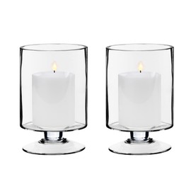 CYS EXCEL Glass Hurricane Pillar Candle Holders (H:8" W:4.75", 2 PCS) | Multiple Size Choices Short Stem Candle Jars | Stemmed Glass Cylinder Candle Vase