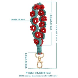 Women's Two-tone Macrame Keychain Boho Handmade Weave Wristlet Bracelet Keychain Flower Wrist Lanyard Holder (Black and white, One size)