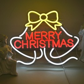 FAXFSIGN Merry Christmas Neon sign Bell Led Neon Lights for Wall Decor Light Up Signs for Home Christmas Holiday Party Decorations Family Kids Gifts