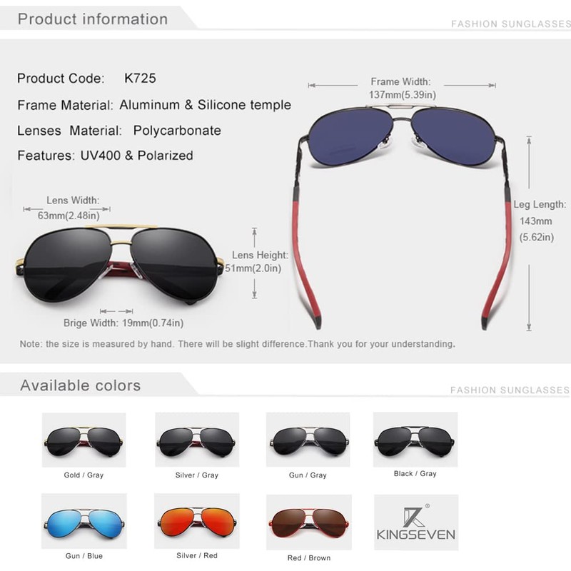 KINGSEVEN Classic Polarized Sunglasses for Men Women Retro Aluminum magnesium
