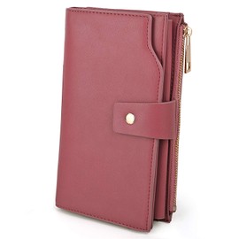 UTO Women's RFID-blocking PU Leather Wallet Clutch, 21 Card Slots, Organiser Women's Purse with Wrist Strap, Large Capacity Inner Pocket Fits 5.5 Inch Mobile Phones, Red (watermelon)