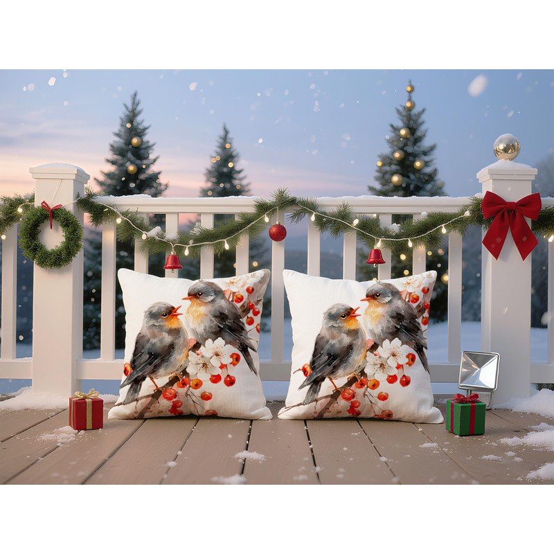 Doobicy Christmas Robin Bird Pillow Covers 18x18 Set of 2