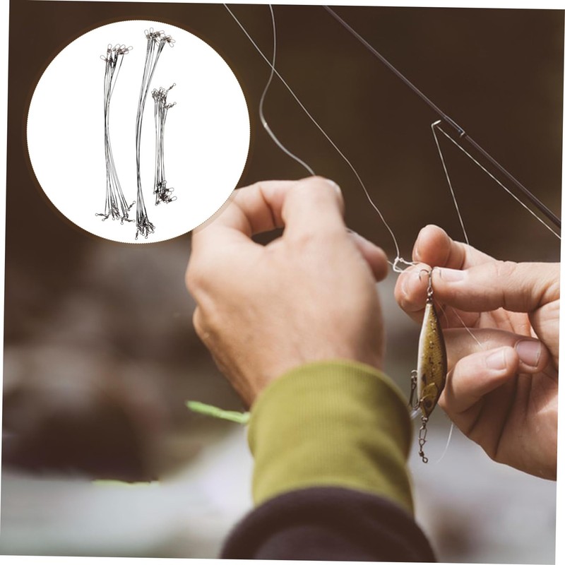 SUPVOX 30pcs Fishing Steel Wire Leaders Double Locking Snaps Biteresistant