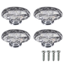 4 Pieces Natural Stones Cabinet Knobs - Healing Stones Worrystone Drawer Pull Handles with Screws, Oval Handle for Wardrobe Cupboard (Gray)