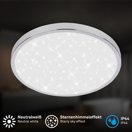 BRILONER - LED Bathroom Ceiling Light with Indirect Light, IP44 Splash Protection, Neutral White Light Colour, Ceiling Light, Bathroom Lamp, Kitchen Lamp, Wet Room Light, 24 x 6 cm, Chrome