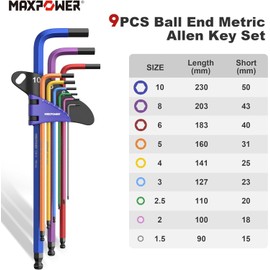 MAXPOWER Allen Wrenches Sets, 27-Piece Allen Key Wrench Set Includes SAE (1/6-3/8"), Metric (1.5-10mm), Torx (T10-T50), Extra Long Arm Ball & Torx End Hex Key Set with T-Handle