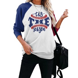 Womens Softball Baseball Printed Shirts Pullover Tops, Loose Casual Crewneck It's The Season Baseball Mom Raglan Sweatshirt for Women (Baseball-1, S)