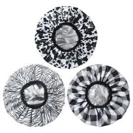 3 Stück Tief Pflegende Haarkappe, Alufolie-Haarkappe, Bedruckte Damen-Duschhaube, Doppellagige Wasserdichte Haarkappe, Wiederverwendbare Pflegende Haarkappe