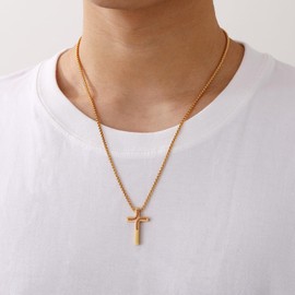 P.BLAKE Baseball Cross Necklaces for Boys Kids Men, Stainless Steel Cross Neckalce Pendent Chain 18 Inches Gold, First Communion Confirmation Baptism Christian Christmas Jewelry Gifts for Son Teenage Age