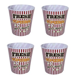 Invero Set of 4 Family Size Classic Retro Vintage Plastic Popcorn Bucket 2.8L - Ideal for Movie Nights for Kids or Adults