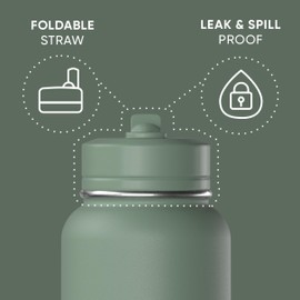 Hydrapeak 32oz Sport Insulated Water Bottle with Straw or Chug Lid, Leak & Spill Proof, Keeps Drinks Cold for 24 Hours, Hot for 12 Hours, Premium Stainless Steel Water Bottles (32oz, Sage Leaf)