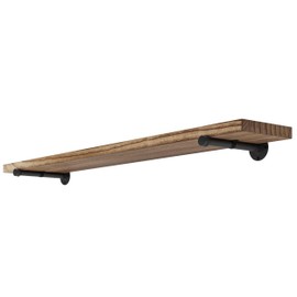 Wallniture Burnt Finish Pipe Wall Shelf - 9.25'' Deep, 1.5'' Thick Solid Wood, Lengths: 48", 60", 72", 84" - Includes Pipe Brackets (60'')