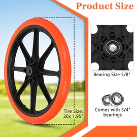 Upgraded 20x1.95" Flat Free Tires Compatible with rubbermaid Wheelbarrow Wheels, 20" Flat Free Tires with 5/8" and 3/4" Bearing Replacement for rubbermaid Cart Wheels/Big Wheel Utility Carts