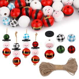 160pcs Christmas Wooden Beads, Santa Claus Wooden for Crafts, Christmas Craft Supplies with 10m/39.37in Twine Christmas Beads, Christmas Crafts for Adults Wooden Christmas Ornament Kits