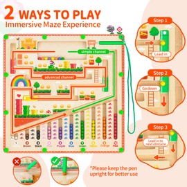 Magnetic Color and Number Maze, Wooden Toddler Puzzle Board Montessori Toys for 2 3 4 5 Year Old, Kids Sensory STEM Learning Toys, Magnet Matching Counting Toys Gifts for Ages 2-4 Boys Girls