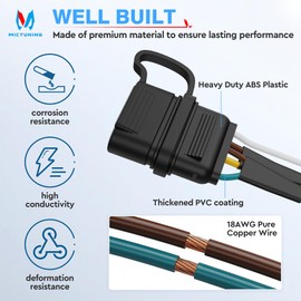 MICTUNING 4 Pin 5 Wire Trailer Light Wiring Harness 50FT - Wishbone 4-Way Flat 5 Wire Plug for Rewiring Both-Side Taillights, Trailer End Connector 18 AWG Color Coded Wires for Utility Boat Trailer