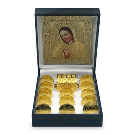 Arras Matrimoniales con Baño de Plata con Cofre y Estuche, Wedding Unity Coins - Arras para Boda (San Benito)