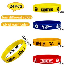 FSHANEE 24Pcs Happy Labor Day Rubber Bracelets Happy Labor Day Party Favors Labor Themed Birthday Party Supplies Silicone Wristbands Party Gift Bag Fillers Goodie Bag Stuff