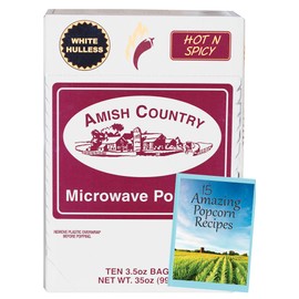 Amish Country Popcorn | Old Fashioned Microwave Popcorn | 10 Bags Hot N Spicy White Hulless | Non-GMO, Gluten Free, Microwaveable and Kosher (10 Bags)