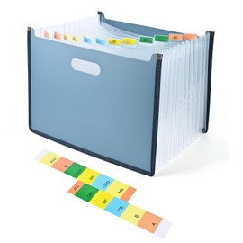 Valtiner Accordion File Organizer, 13 Pockets Expanding File Folder with Colorful Tabs, Monthly Paper Bill Receipt Organizer, Desktop Filing Folder for A4 Letter Size School Office Supplies (Blue)