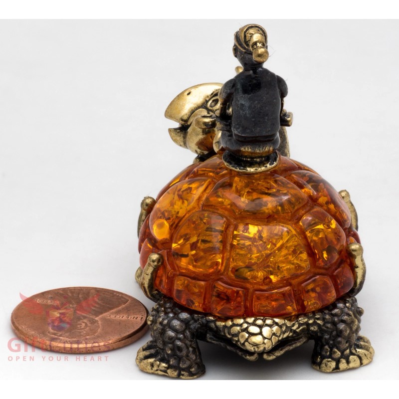 Brass Amber Figurine Turtle Tortilly & Buratino Pinocchio & golden