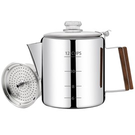Vaolvpant No Coating 12 Cup Percolator Coffee Pot 304 Stainless Steel Moka Pot Stovetop Espresso Maker Italian Greca Cuban Machine 2200ml 74.4oz Suitable for Gas Induction Stovetop Camping Kettle