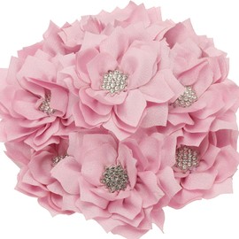 PATIKIL - Flor de gasa con perlas de diamantes de imitación de 3.5 pulgadas, 10 piezas de tela de costura para manualidades, diademas, decoración de bodas, fiestas, color rosa